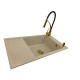 Granite sink one-part LILY + faucet NEXO GOLD
