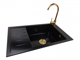 Granite sink one-part LILY + faucet BETA GOLD